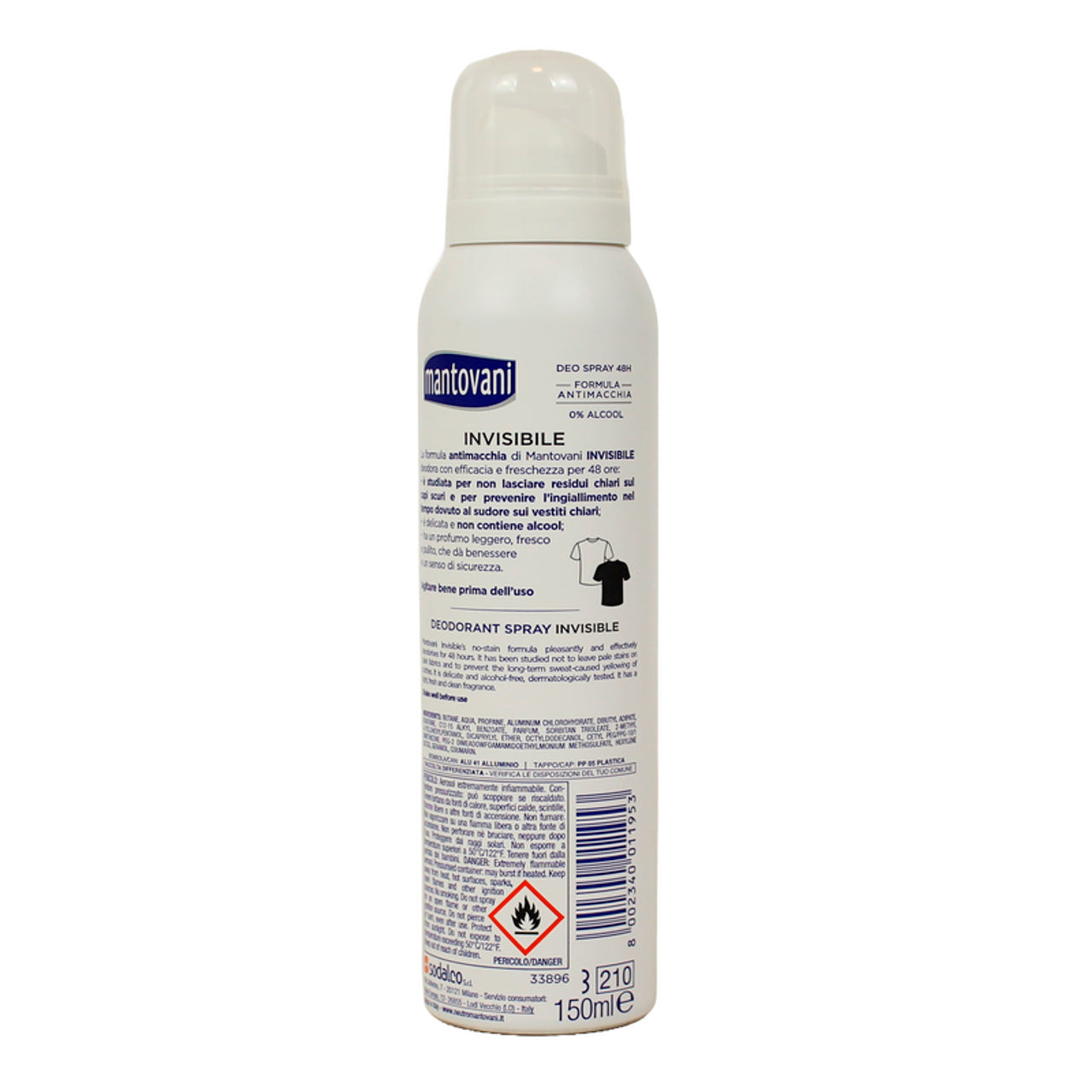 Mantovani Deodorant Invisible Spray Original Anti -Macchia 48H 150 ml