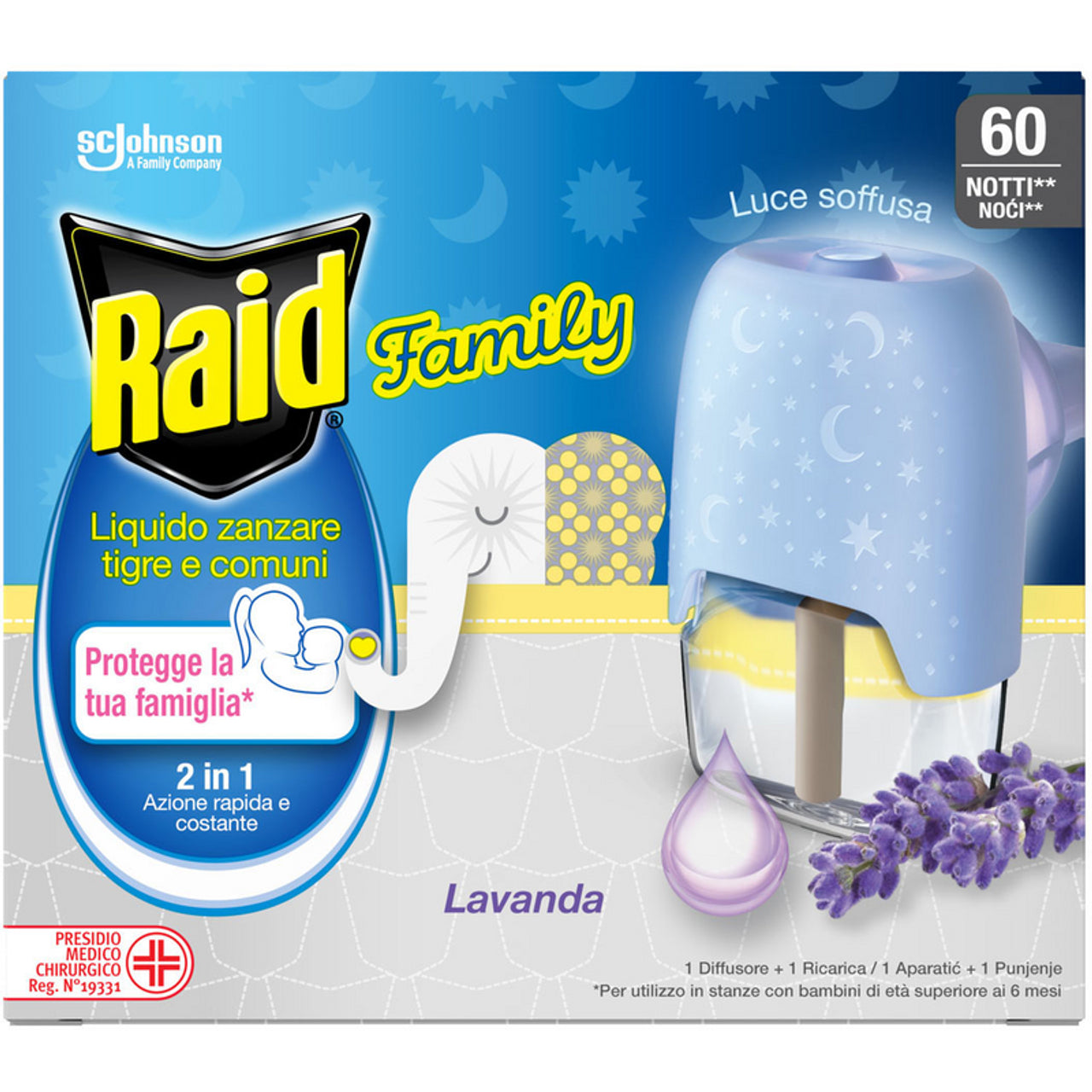 RAID FAMILY ELEKTRISK DIFFUTER + LIKTLIGT FÖRFÖRVILL 60 Nätter Lavanda