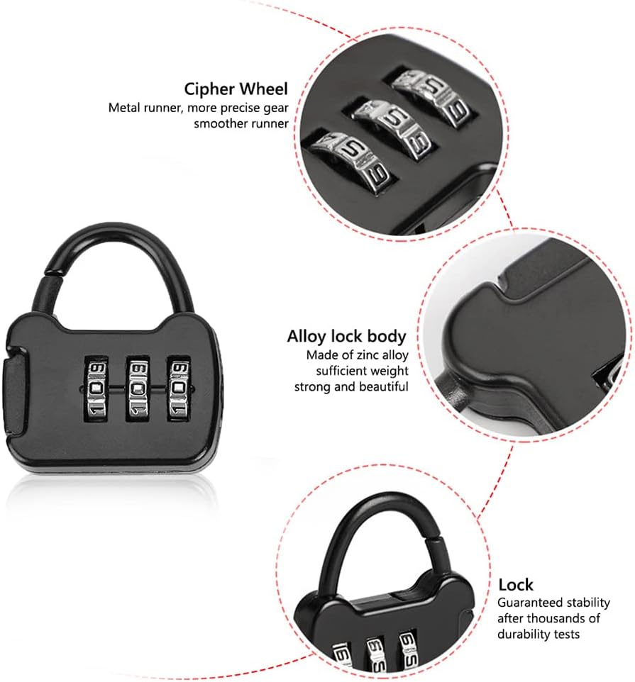 Combination lock with 3 digits for suitcase, luggage, travel bag, and backpacks