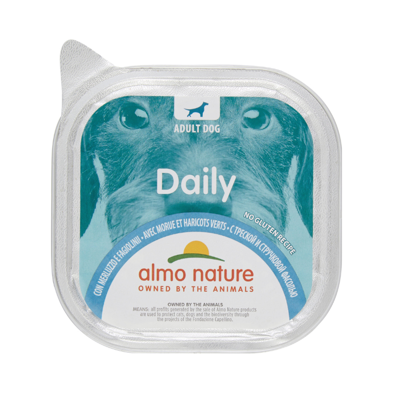 „Almo Nature Daily“ suaugęs šuo su menkėmis ir šparaginės pupelės, skirtos šuniui 300 g