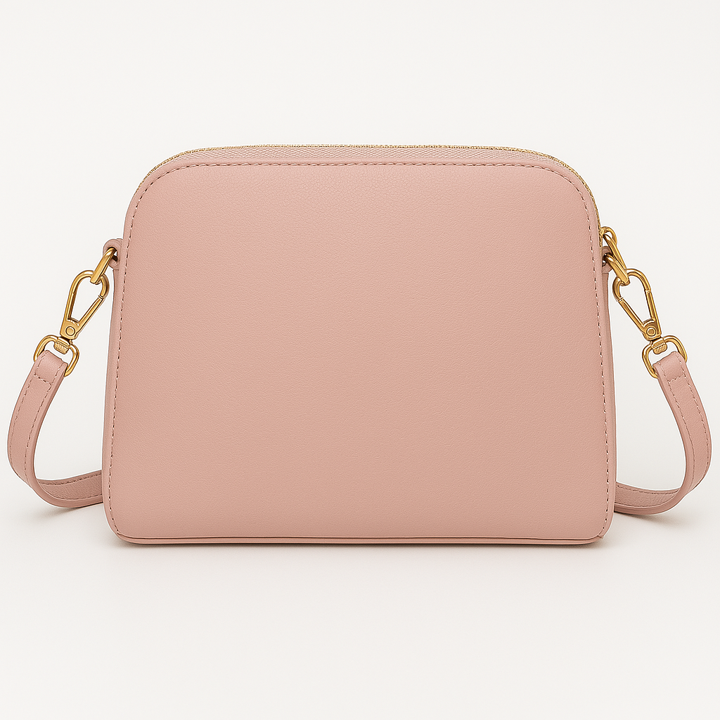 Retro della borsa a tracolla rosa Enrico Coveri con finitura liscia e dettagli dorati su sfondo bianco, perfetta per look minimal chic.