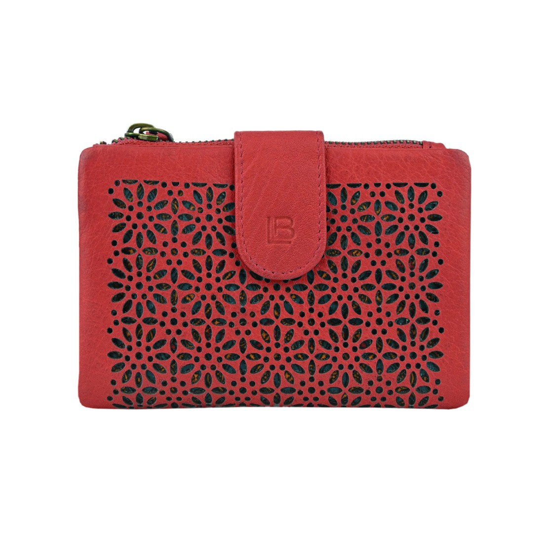 Frauenbrieftasche in elegantem und kompaktem gepacktem Leder 14x10x3 cm