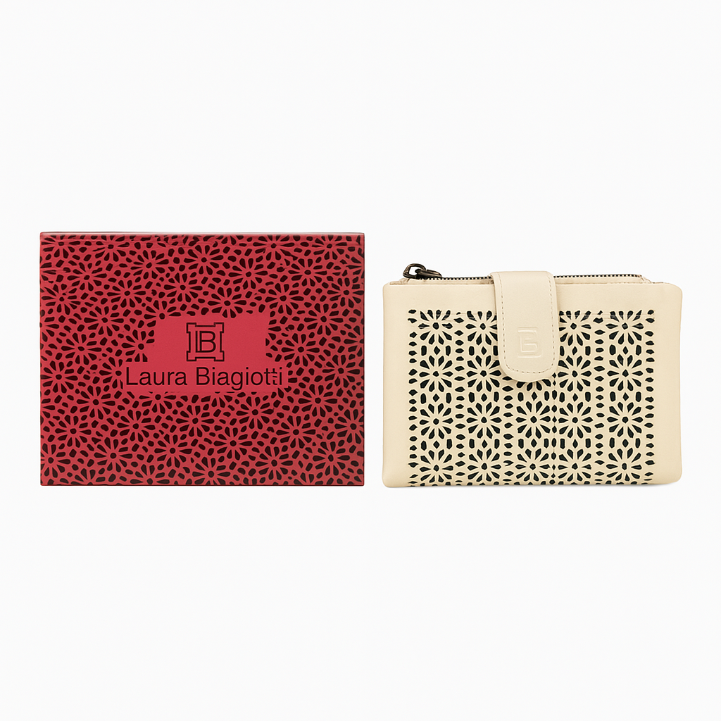 Frauenbrieftasche in elegantem und kompaktem gepacktem Leder 14x10x3 cm