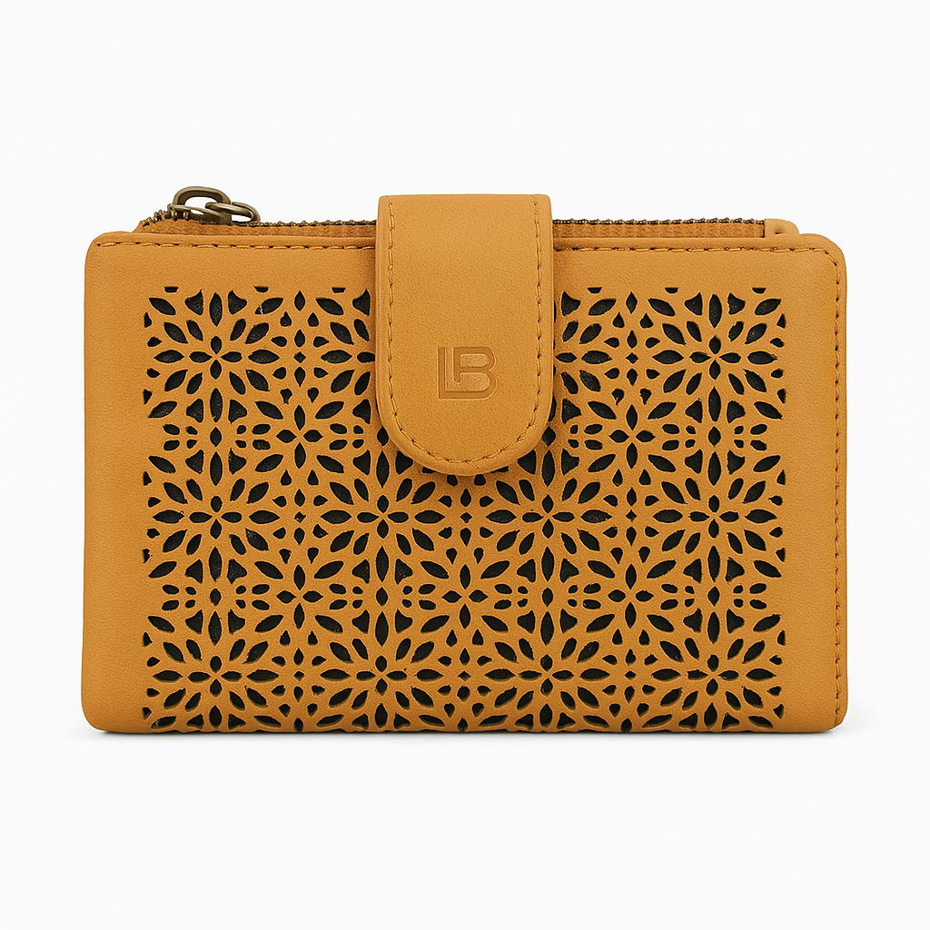 Frauenbrieftasche in elegantem und kompaktem gepacktem Leder 14x10x3 cm