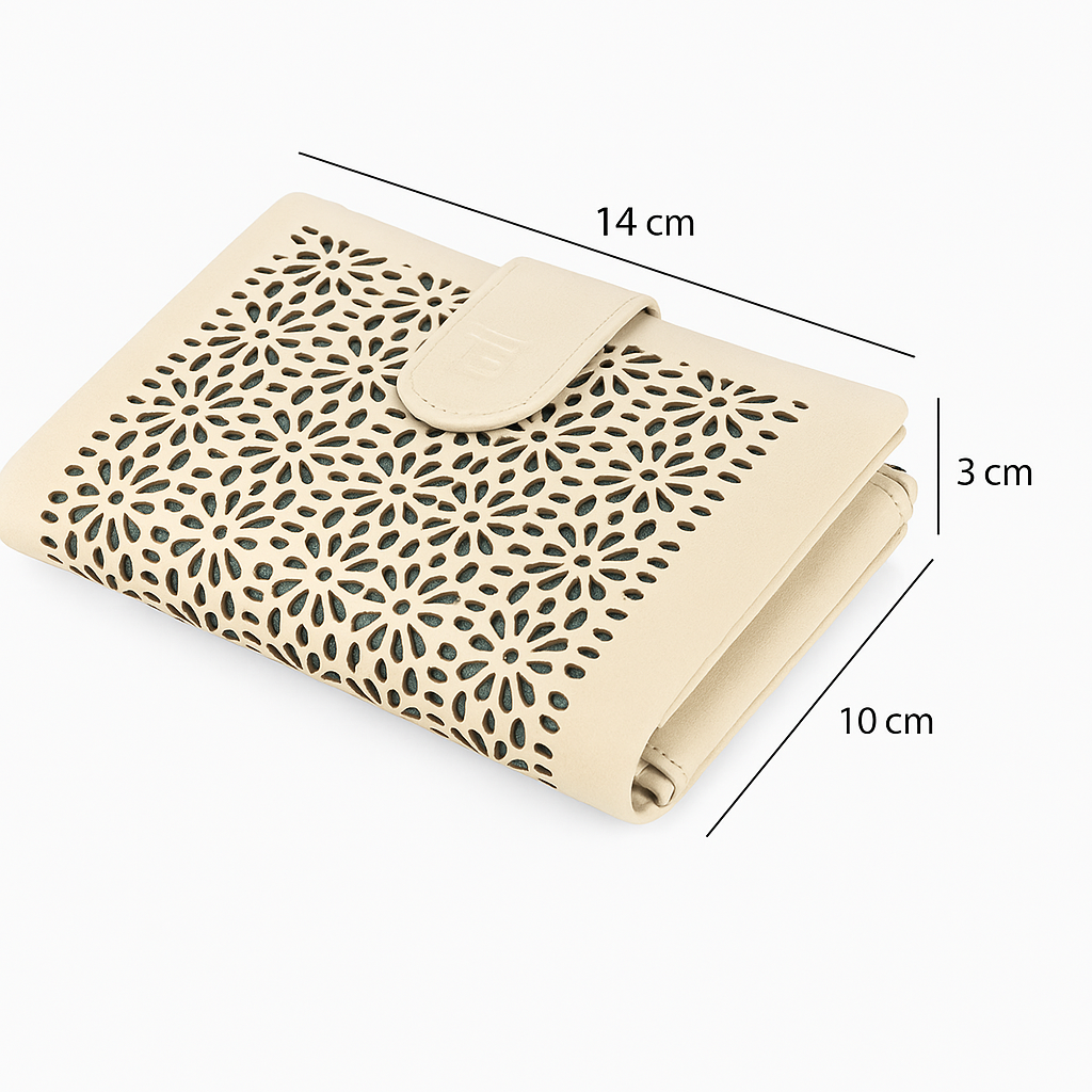 Frauenbrieftasche in elegantem und kompaktem gepacktem Leder 14x10x3 cm