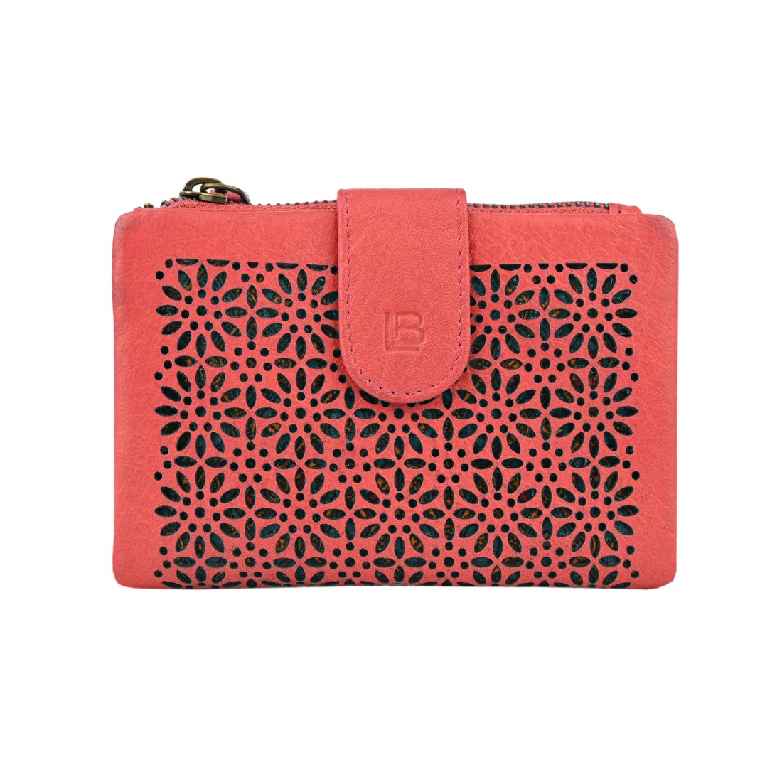 Frauenbrieftasche in elegantem und kompaktem gepacktem Leder 14x10x3 cm
