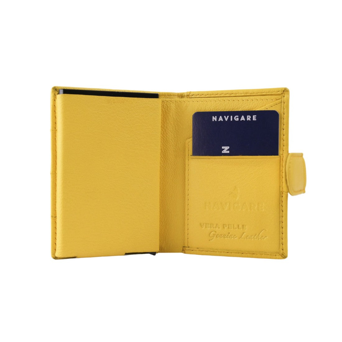Navigera i en liten läderplånbok med ett hållarskal - 10.5x7.5x2 cm
