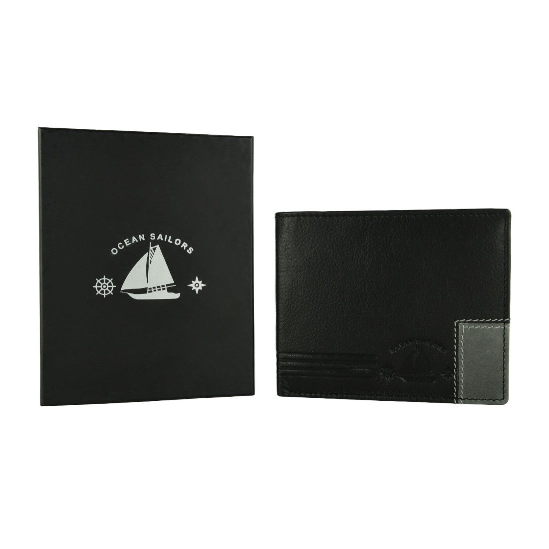 Portfolio pour hommes des marins d'océan en cuir réel - Orina - 12x9,5x2,5 cm