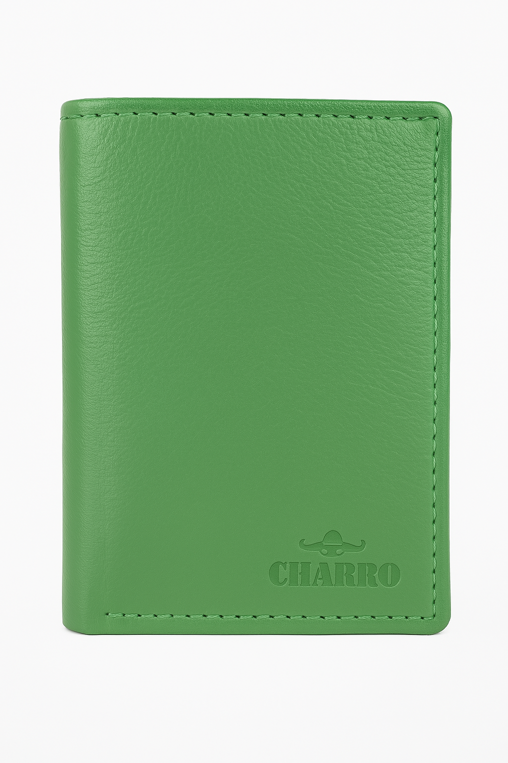 Portafoglio verticale unisex in vera pelle verde CHARRO modello CH-5271, con logo inciso e finitura liscia, adatto per uomo e donna