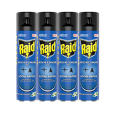 Confezione da 4 spray Raid® Mosche e Zanzare Plus da 400ml – insetticida ad azione rapida contro insetti volanti, efficace e sicuro per la casa
