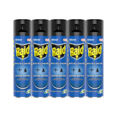 Confezione da 5 spray Raid® Mosche e Zanzare Plus da 400ml – insetticida ad azione rapida contro insetti volanti, efficace e sicuro per la casa