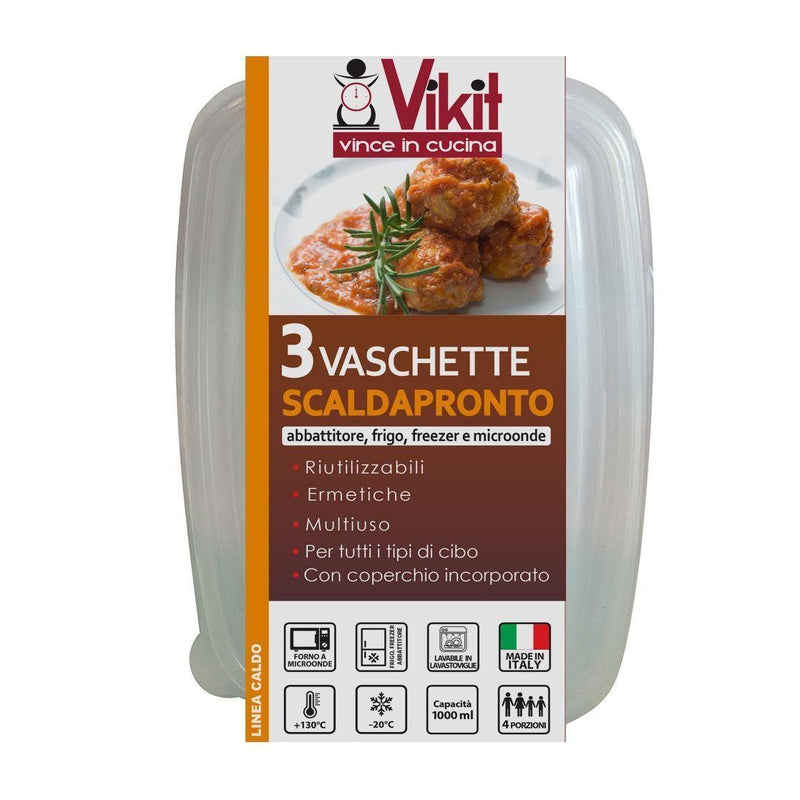 Vikit Vaschette Scaldapronto Per Microonde Medio 4 Porzioni 3pz Imballaggi in plastica