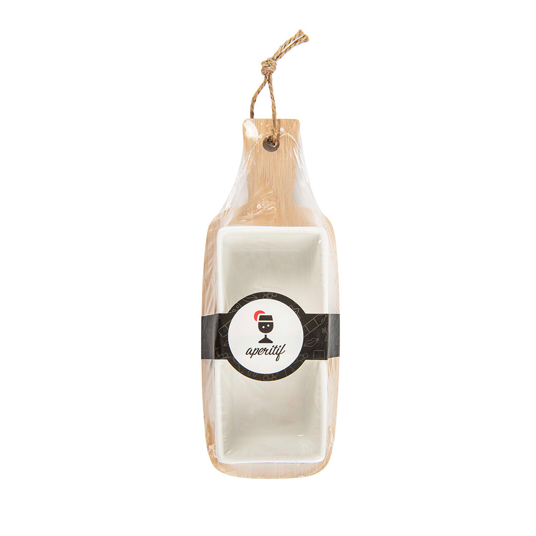 Square ceramic bowls with wooden tray