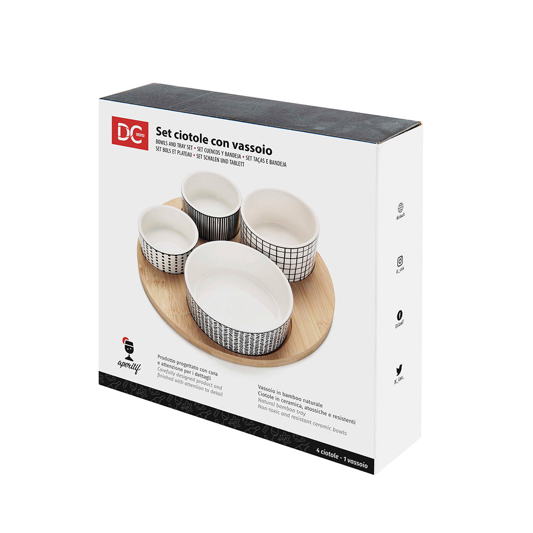 Set 4 ceramic bowls with bamboo tray - Ø22 cm