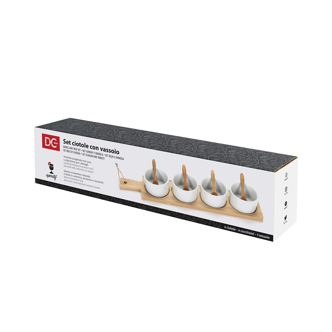 Ρυθμίστε 4 κεραμικά κύπελλα με δίσκο μπαμπού - 38,5 cm