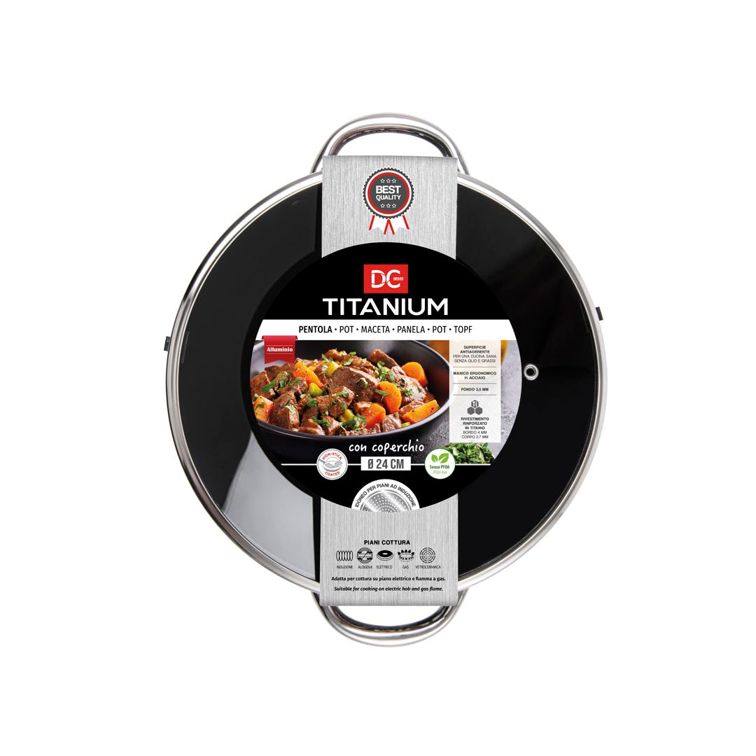 Marmite Titane Antiadhésive Fond Induction avec Couvercle - Diamètre 24cm