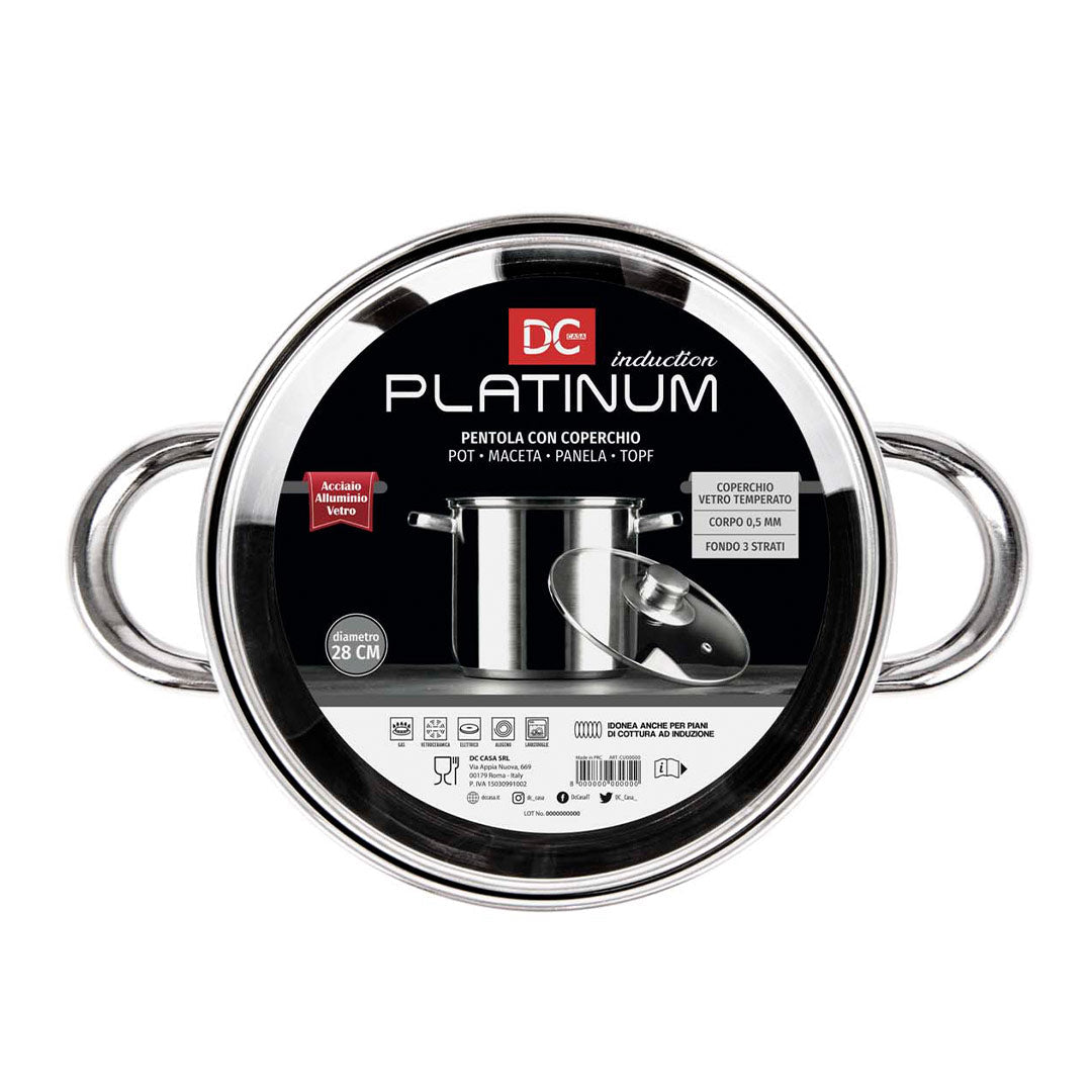 Marmite Platine en Acier à Fond Induction avec Couvercle - Diamètre 28cm