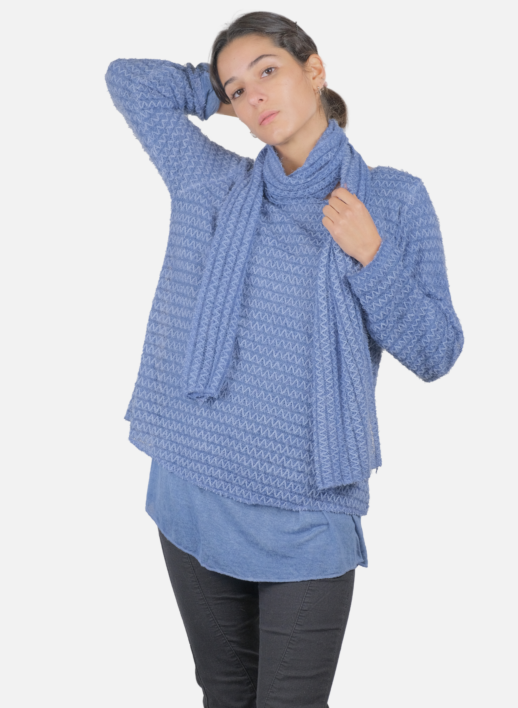 Maglia Effetto Doppio Strato Con Sciarpa Abbinata