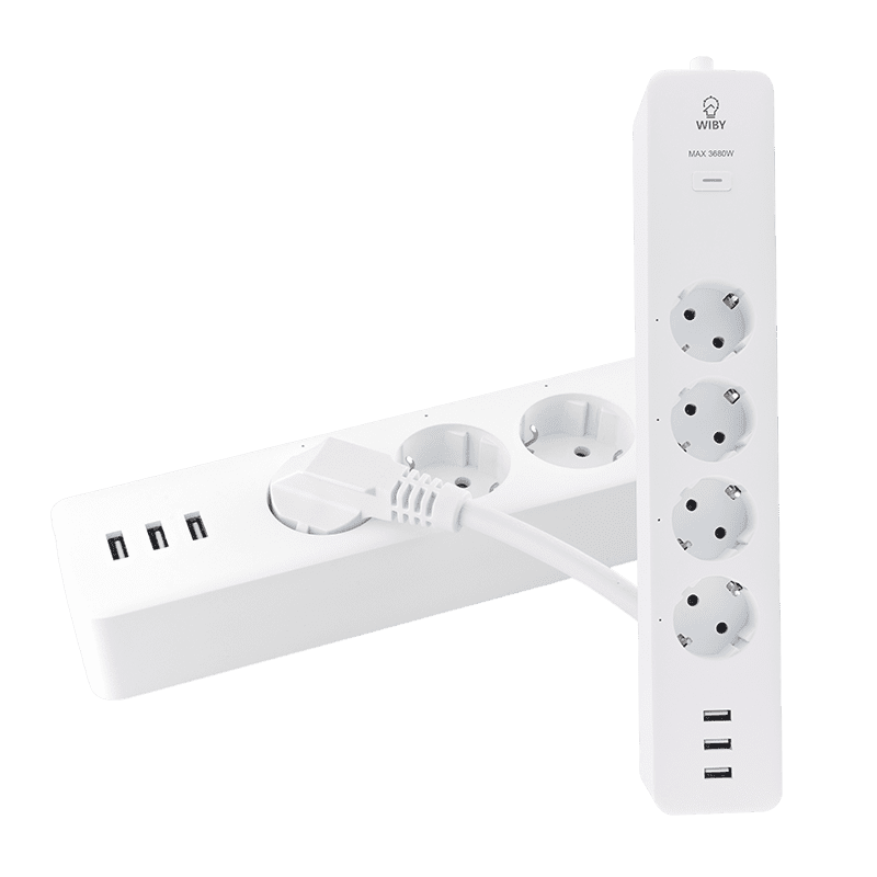 Smart ciabatta with 4 sockets and 3 USB ports compatible with Google and Alexa