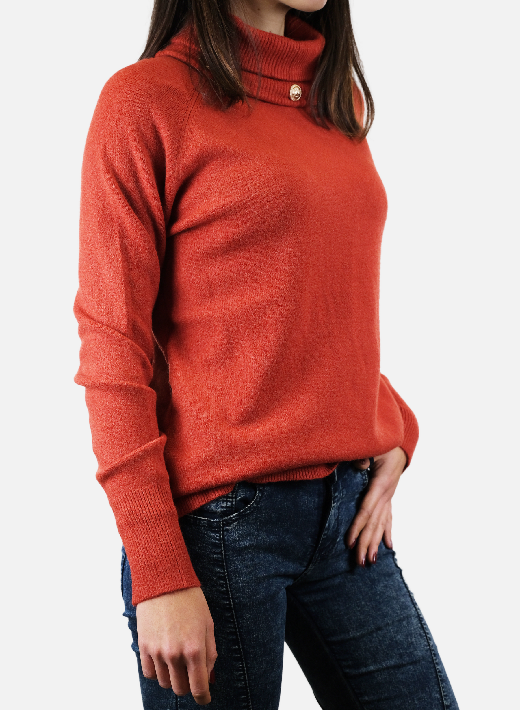 Maglioncino Da Donna Liscio A Collo Alto