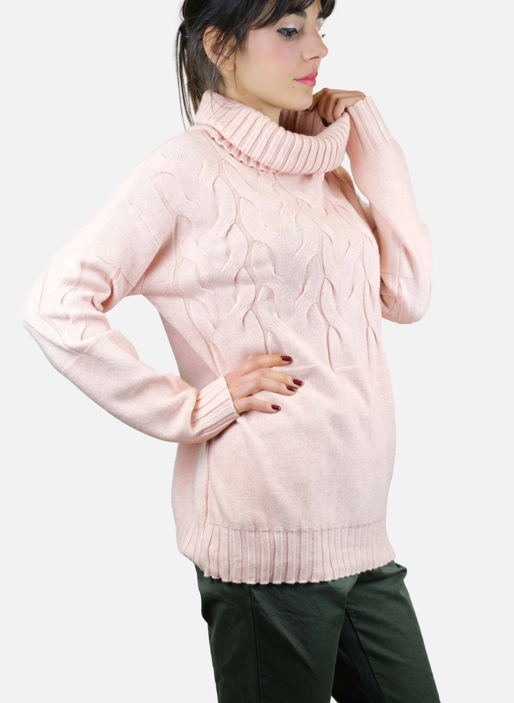 Maglione Da Donna A Collo Alto Con Decorazione Frontale