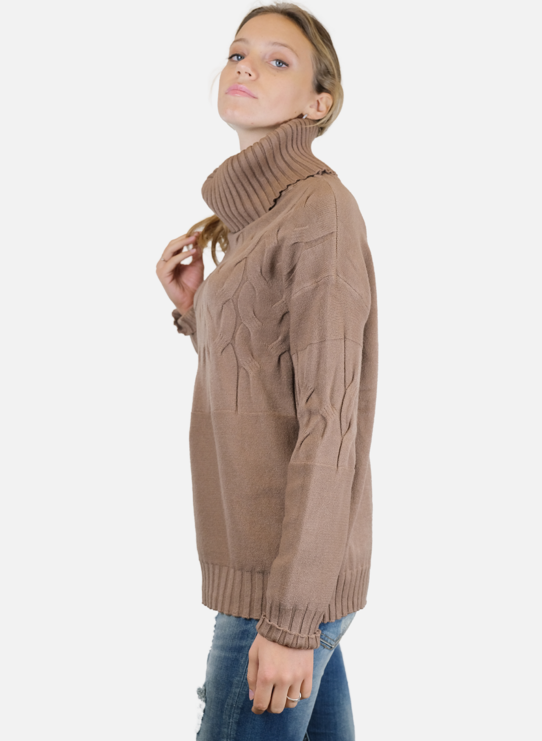 Maglione Da Donna A Collo Alto Con Decorazione Frontale