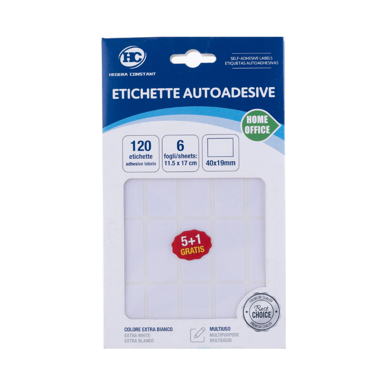Unicarto - Etichette Adesive Bianche 40X19 mm, 6 Fogli Da 20 Etichette Etichette adesiva Unicarto.com