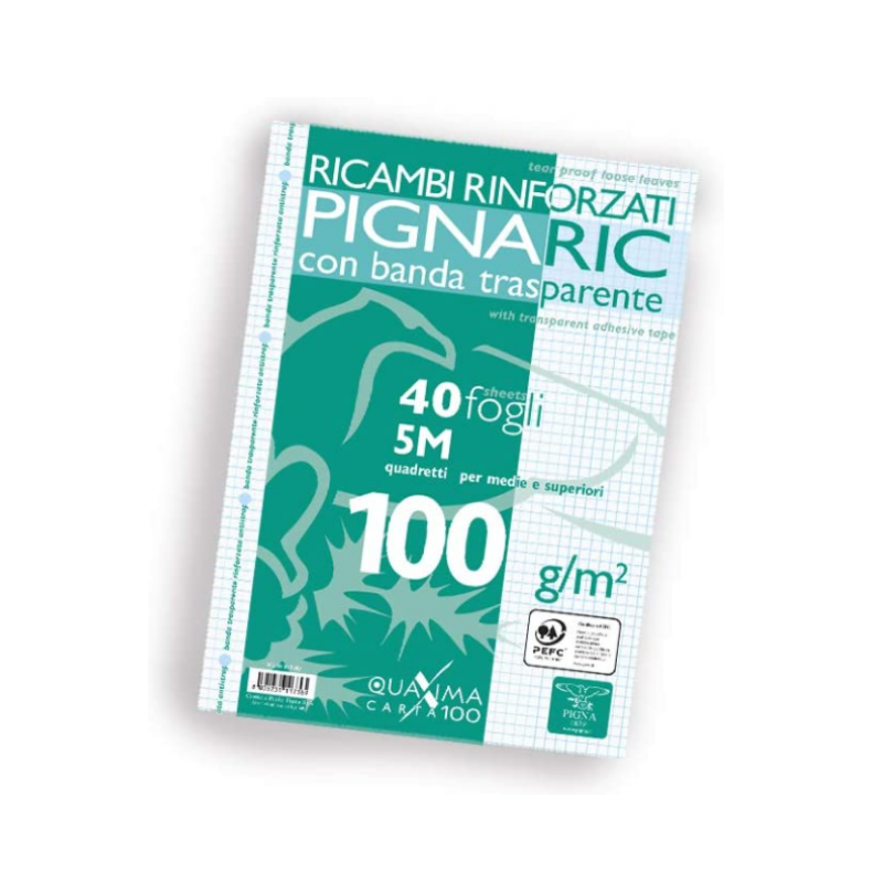 Pigna Pignaric - Ricambi Rinforzati per Quaderni - A4 100g 40 Fogli - 5M Quadretti 5mm 02222375M Quaderni A4 quadretti Unicarto.com