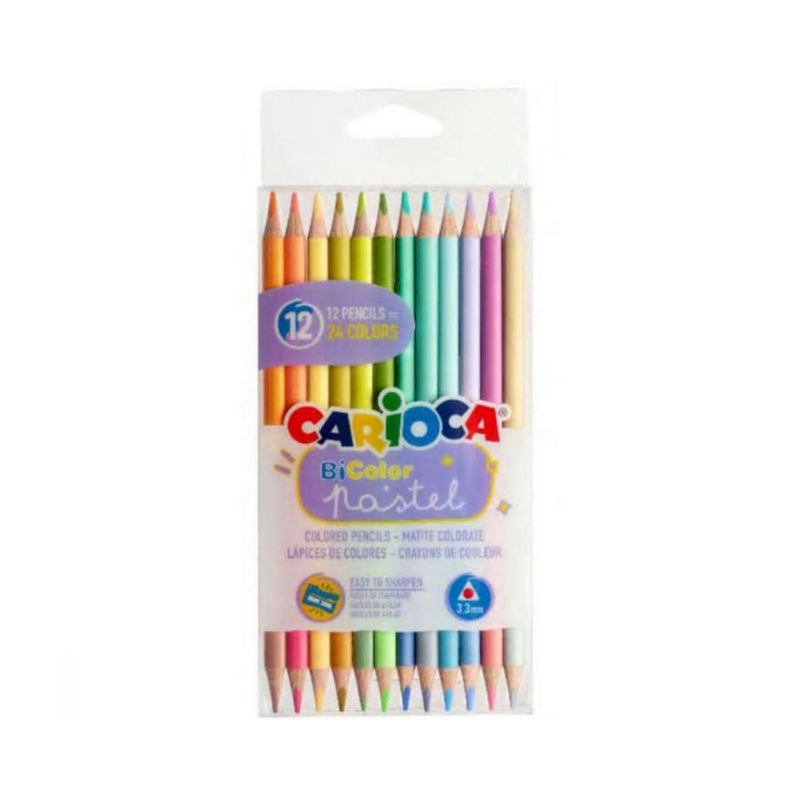 Carioca Pastelli Bicolor Colori Assortiti Pastello Confezione 12 Pezzi Matite colorate Unicarto.com