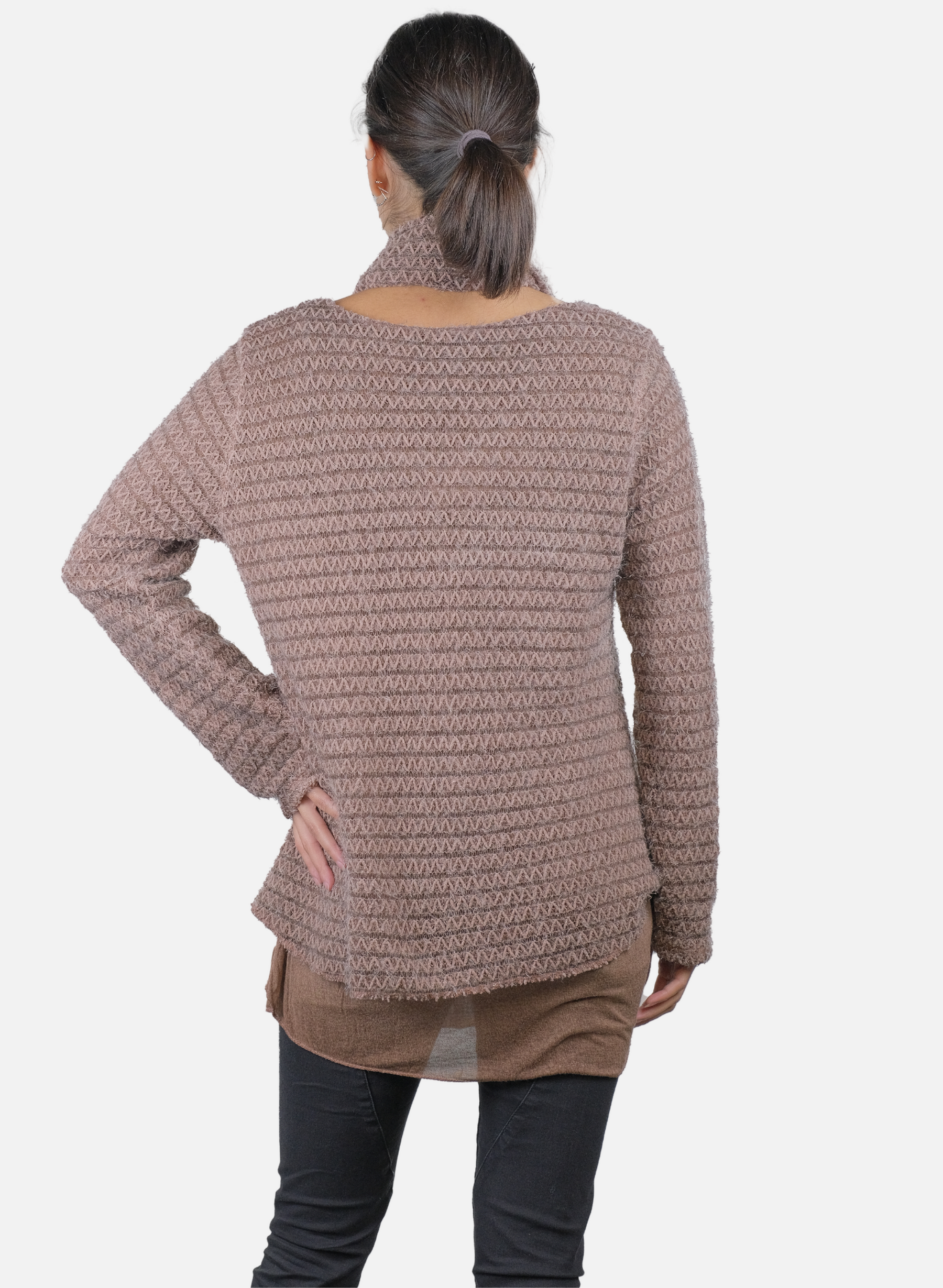 Maglia Effetto Doppio Strato Con Sciarpa Abbinata
