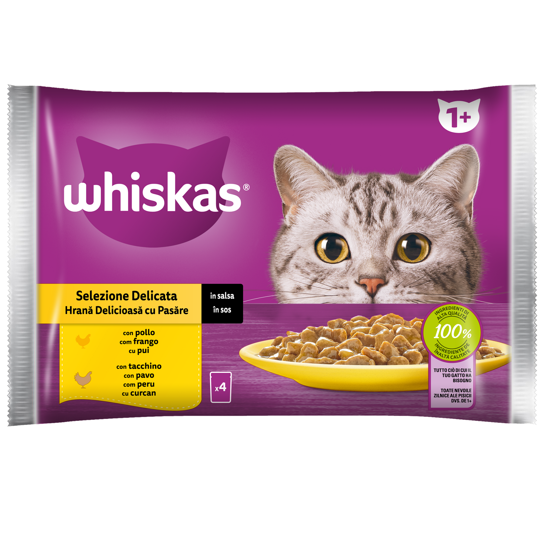 Whiskas delikat urval i kyckling- och kalkonsås 4 -kuvert x 85gr