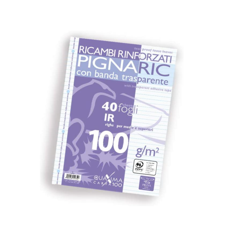 Pigna Pignaric - Ricambi Rinforzati per Quaderni - A4 100g 40 Fogli - 1R Righe senza Margine 02222371R Quaderni A4 righe Unicarto.com