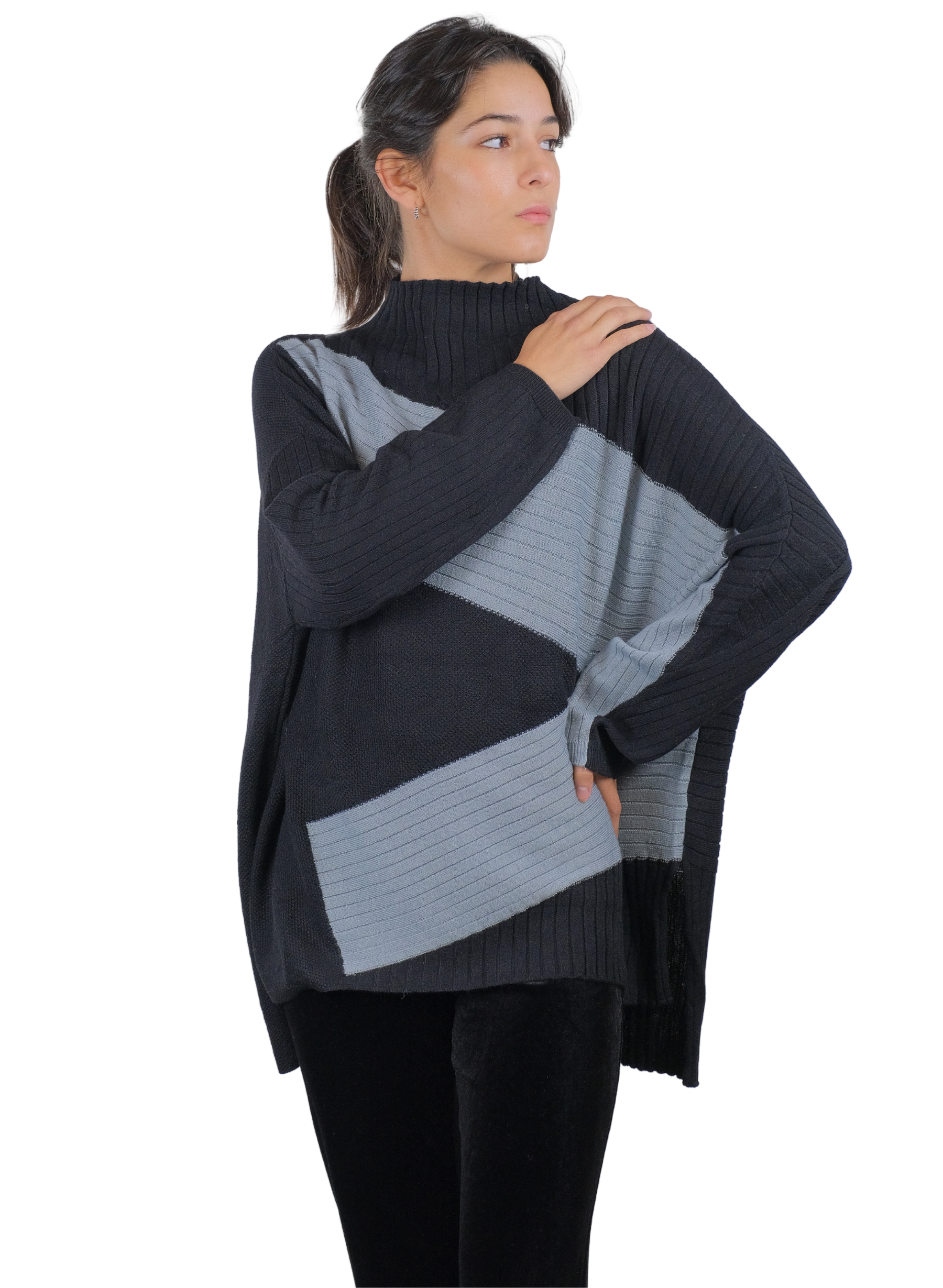 Poncho A Collo Alto Da Donna Con Manica A Pipistrello