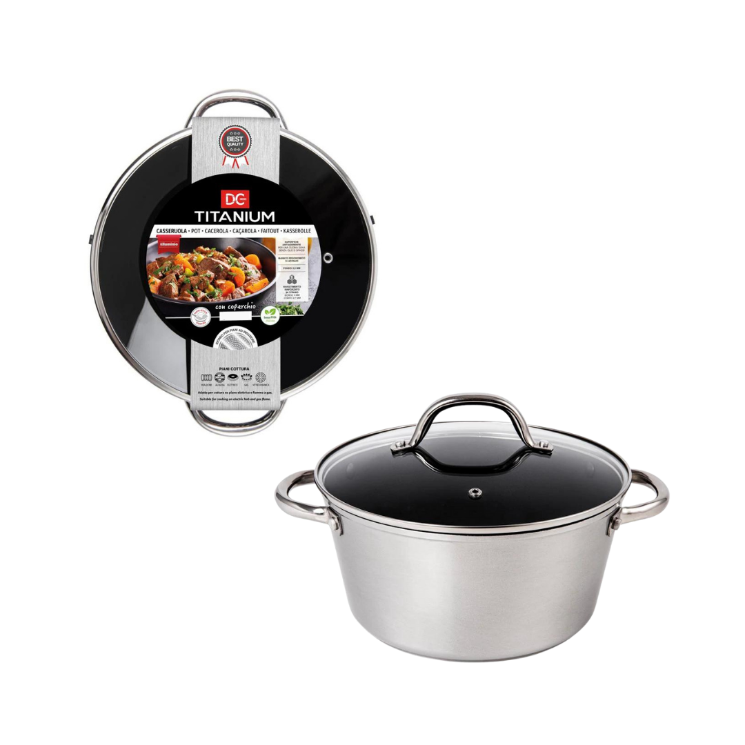 Marmite Titane Antiadhésive Fond Induction avec Couvercle - Diamètre 24cm