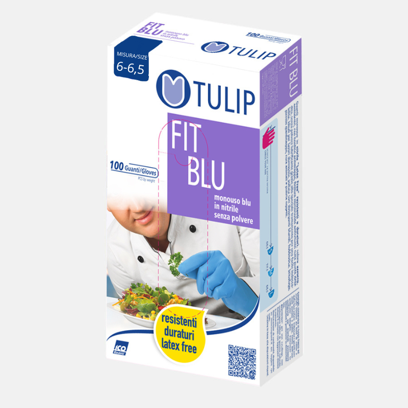 Luvas descartáveis azuis de tulip em nitrila 100pz size s medir 6-6.5 sem poeira