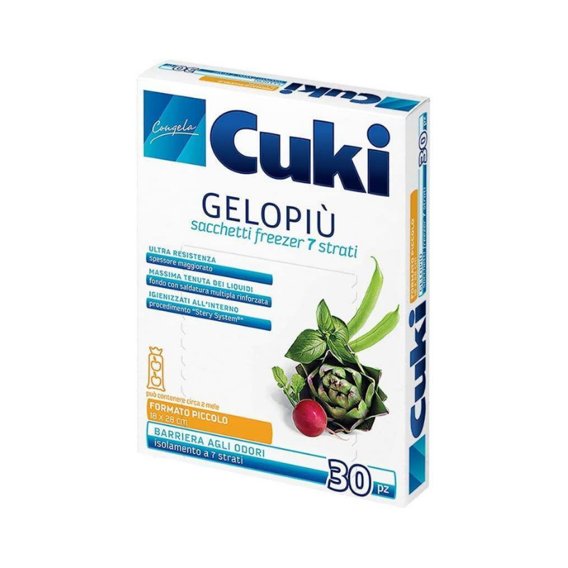 Cuki Gelopiù Sacchetti Freezer 7 Strati Piccoli 18 x 28 cm 30pz Sacchetti di carta e plastica
