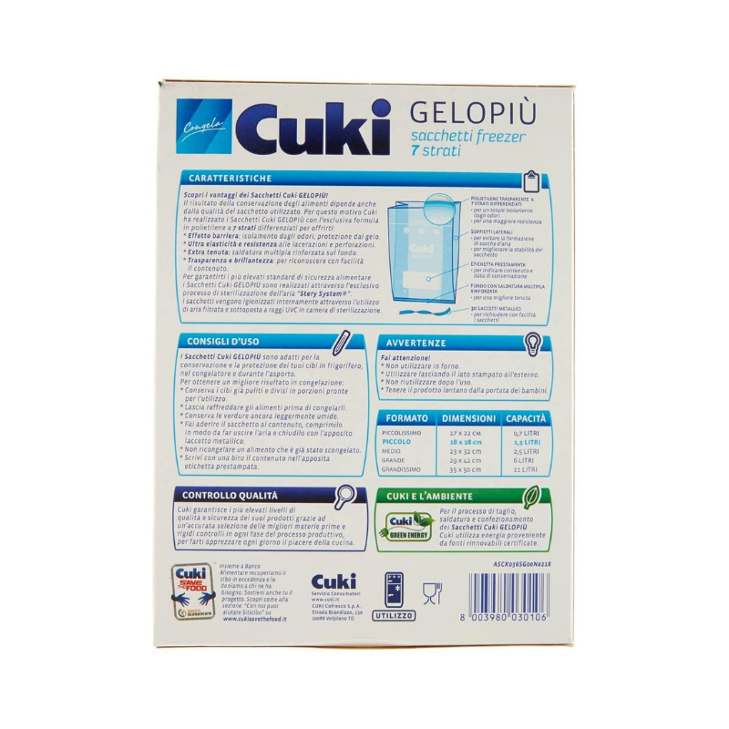 Cuki Gelopiù Sacchetti Freezer 7 Strati Piccoli 18 x 28 cm 30pz Sacchetti di carta e plastica