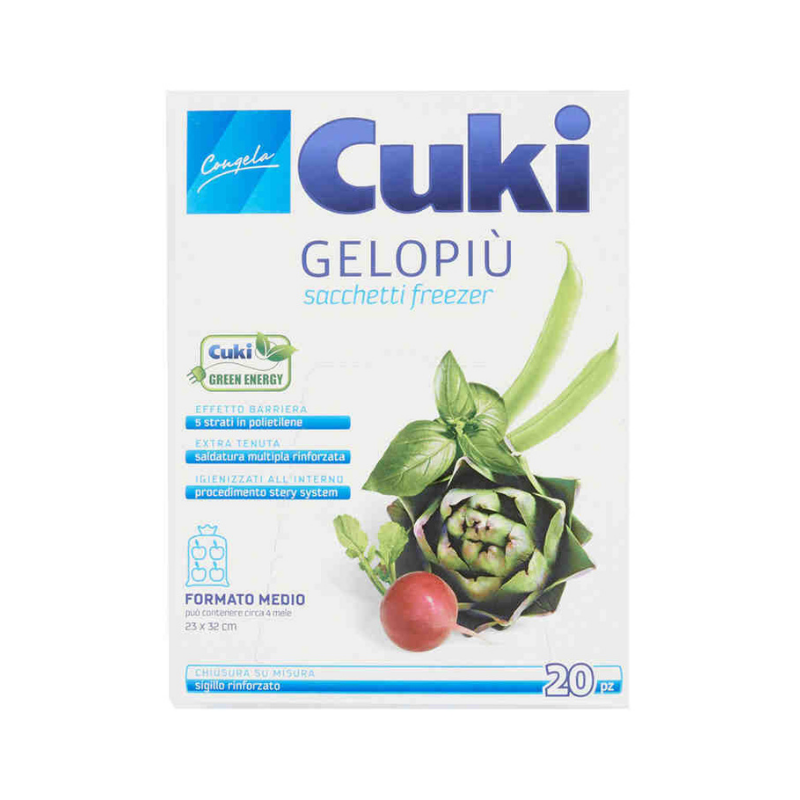 Cuki Gelopiù Sacchetti Freezer Medi - 20 Sacchetti 2.5 Lt. 23 X 32 Cm Sacchetti di carta e plastica