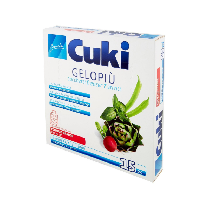 Cuki Gelopiù Sacchetti Freezer Grandi - 15 Sacchetti - Lt 6.0 - 29 X 42 Cm Sacchetti di carta e plastica