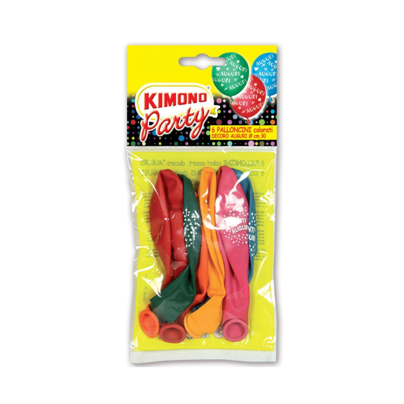 Kimono Palloncini Colorati Decoro Auguri 6pz Palloncini