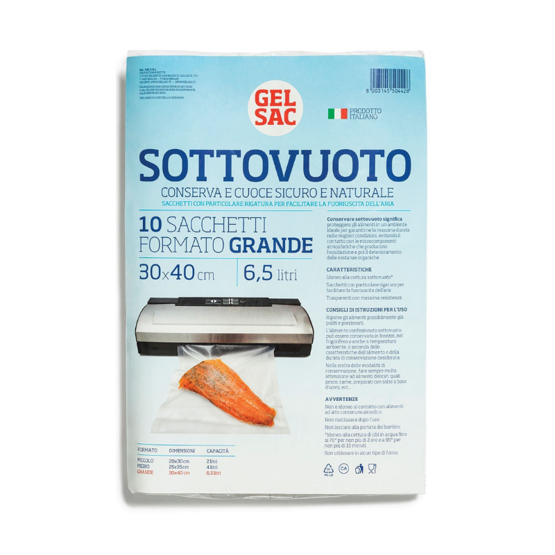Gelsac Sacchetto Sottovuoto 30X40 Cm Grande 6,5Litri 10Pz Sacchetti sottovuoto