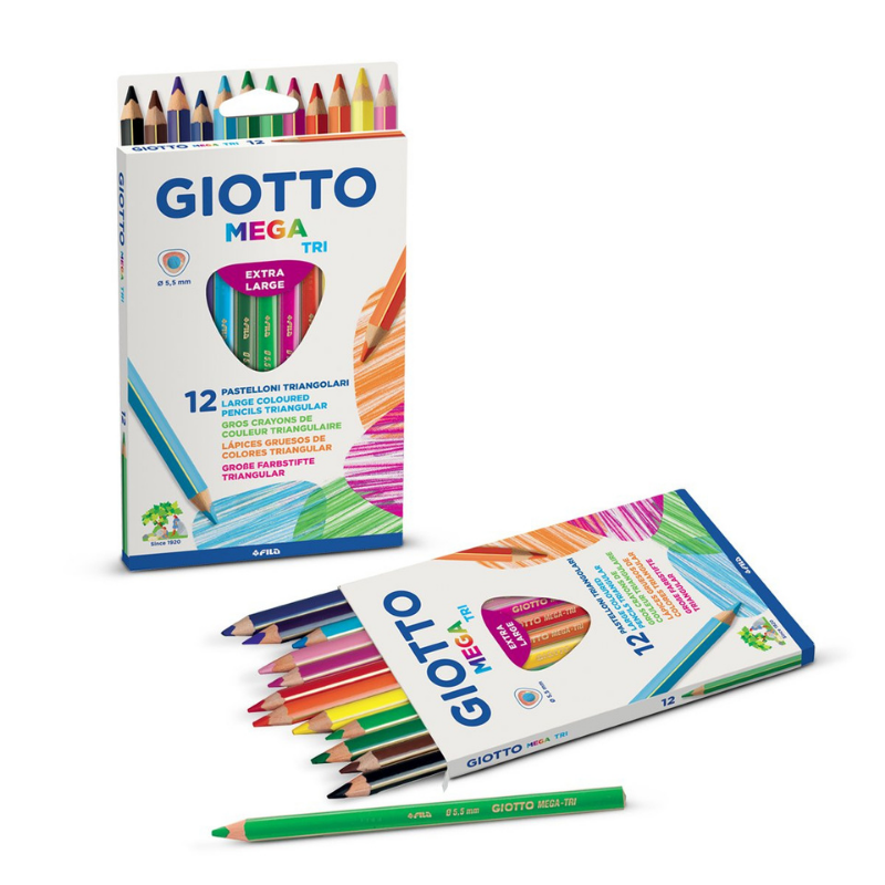 Giotto Pastelli Mega Tri - Pastelloni Triangolari - Colori Assortiti 12pz Pastelli colorati Unicarto.com