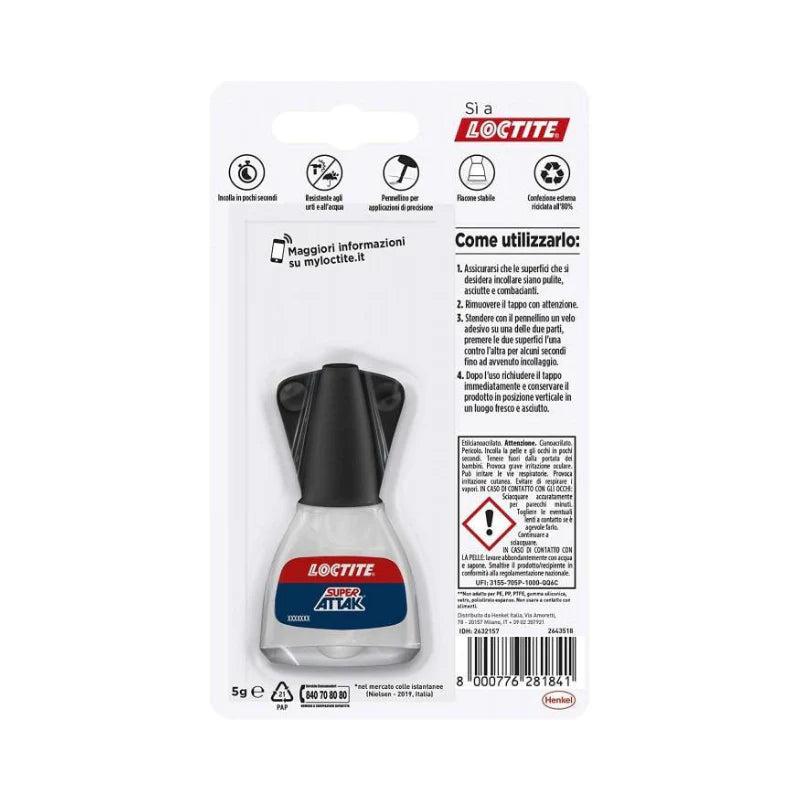 Attak Loctite Super Easy Brush Colla Pennello Da 5 Gr Colla da ufficio e per attività creative