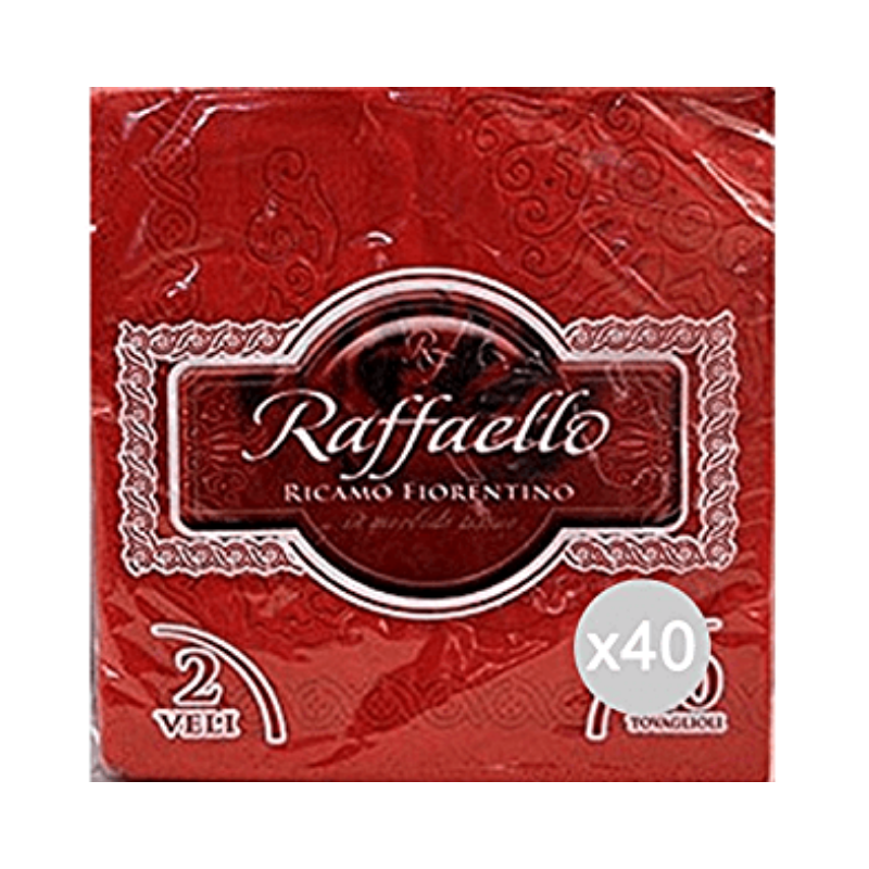 Raffaello Tovaglioli Rossi Ricamo Firentino 38 x 38cm 40pz Fazzoletti di carta