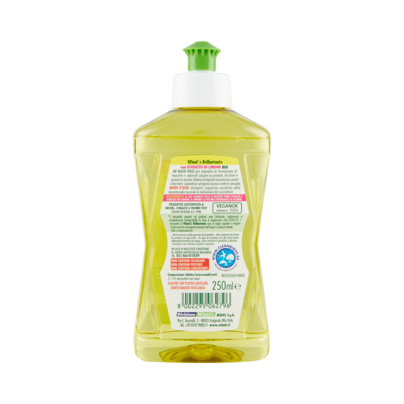 Winni's Brillantante Detersivo Piatti con Estratto di Limone 250 ml Detersivo e sapone piatti