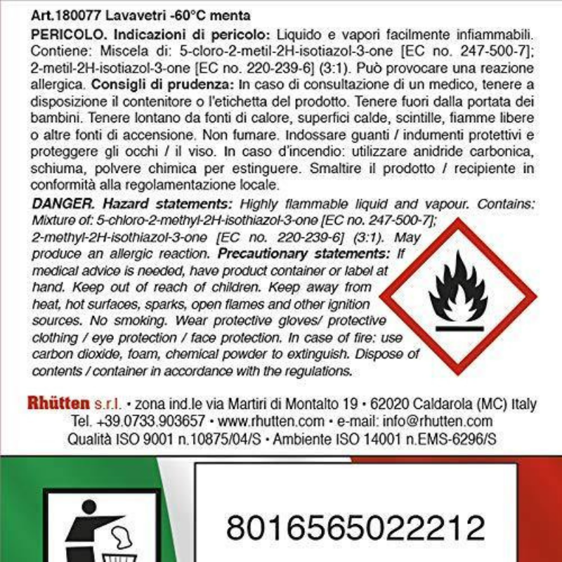 Rhutten Lavavetri SuperConcentrato -60°C Menta 250ml Detergenti vetri veicoli