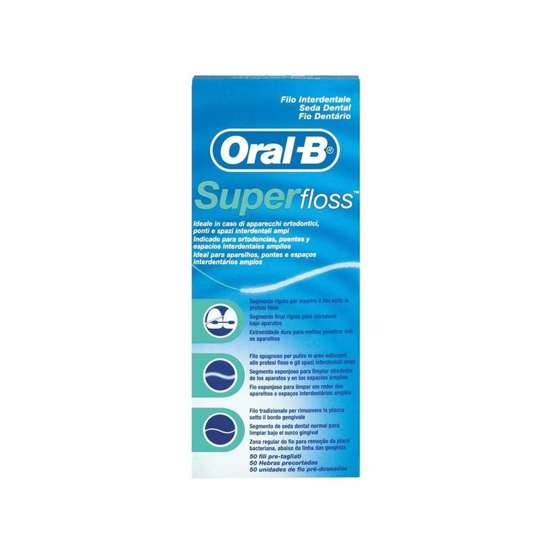 Filo Interdentale Oral-B Superfloss Estremita' Rigida + Filo Spugnoso + Filo Standard 50 Pezzi Pretagliati - Lattebebe online