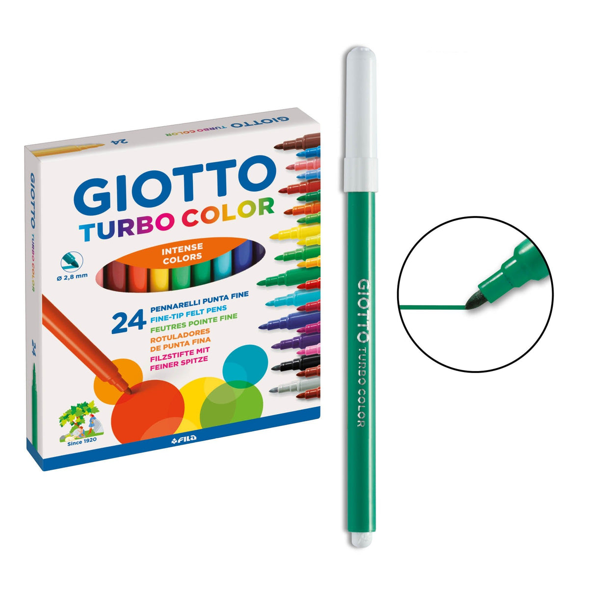 Giotto Marnarelli Turbo Color - Set de 24 de culori asortate, vârf fin pentru desen și școală