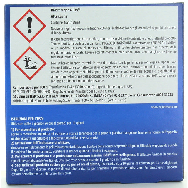 RAID Night & Day Insektizid Reload für elektrische Diffusertiger -Tiger -Mücken und Gemeinde