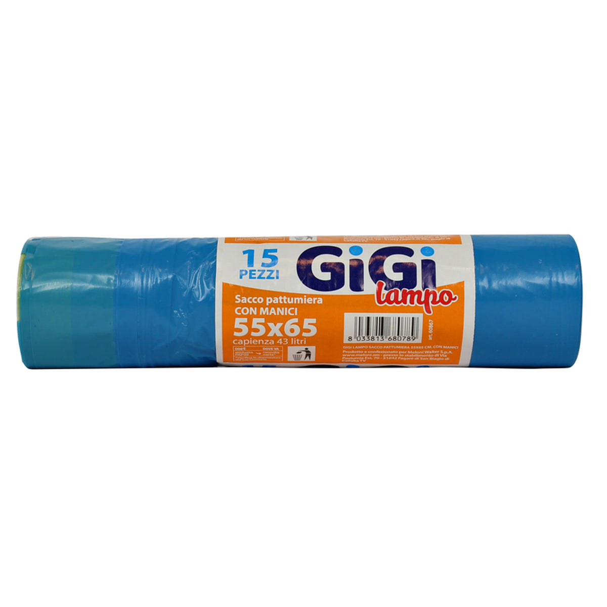 Gigi Lampo Sacchi Pattumiera 55X65 Azzurri Con Manico 15 Pz